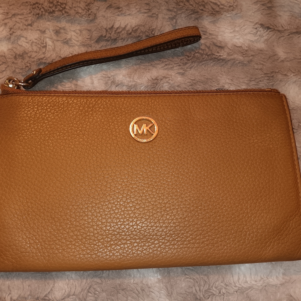 Michael Kors Camel Wristlet with Gold Logo